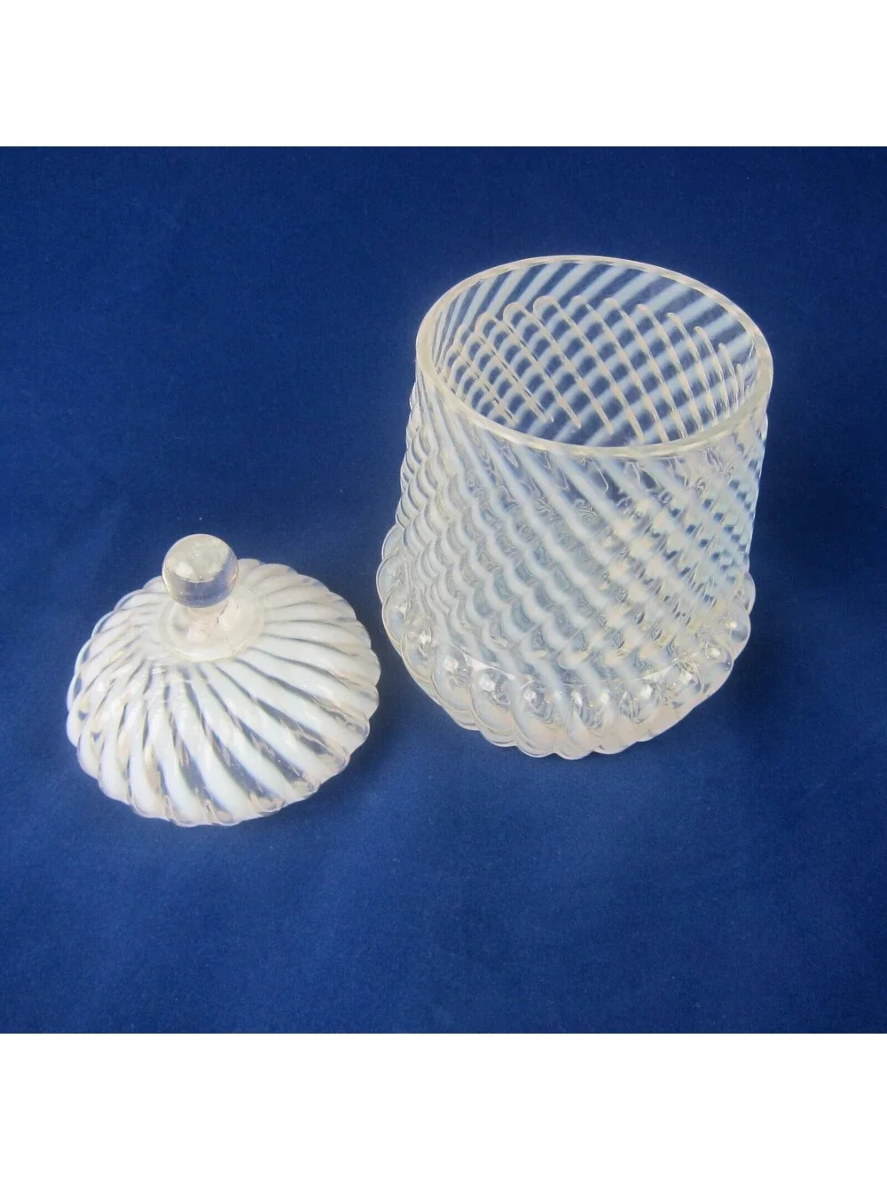 Antique Northwood Chrysanthemum Swirl Opalescent White Glass Jar with Lid RARE